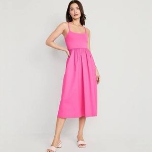 Fit & Flare Combination Midi Cami Dress for Women Neon Petunia (XL)